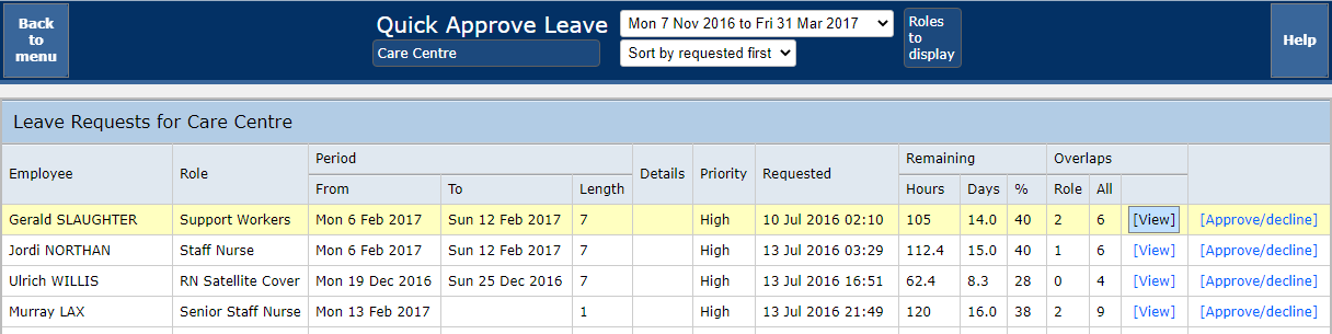 Annual Leave - Quick approve leave