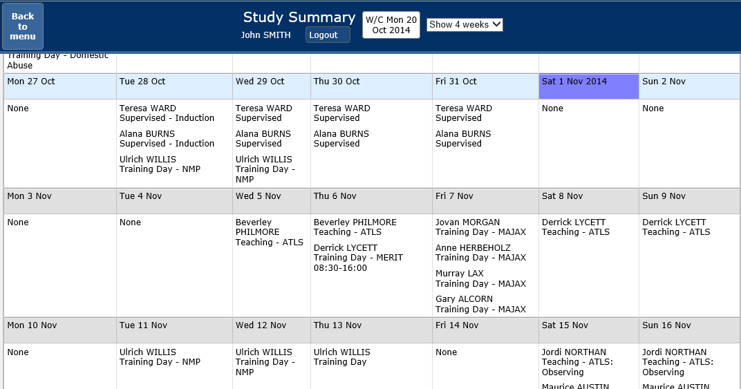 Study summary - view who's on training now