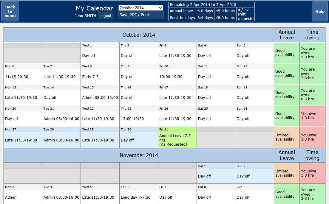 Personal Calendar - one stop shop for the employee