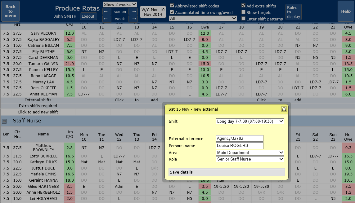 Produce rotas - allocating external shifts